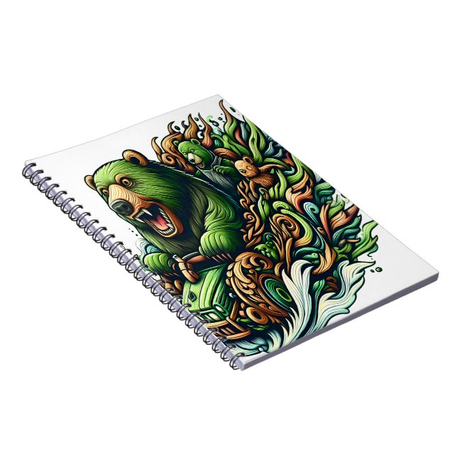 Caderno Espiral Ursos Animados Dirigindo um Carro Verde (Lado Direito)
