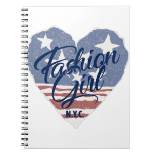Caderno Espiral USA Fashion girl , usa bandeira do coração nyc