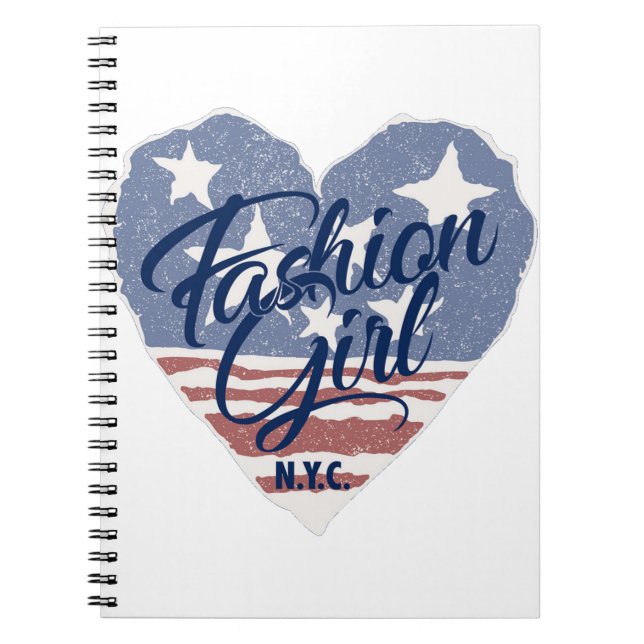 Caderno Espiral USA Fashion girl , usa bandeira do coração nyc (Frente)