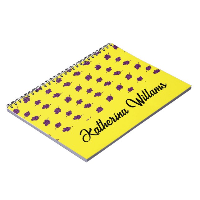 Caderno Espiral Uvas roxas personalizadas amarelas (Left Side)