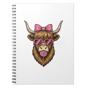 Caderno Espiral Vaca Alta Cute com Óculos de Coração Rosa Vetor_1