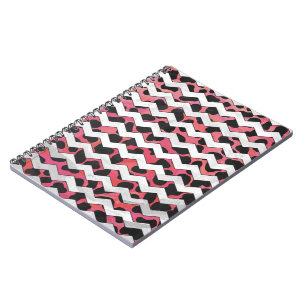 Caderno Espiral Vaca Chevron Rosa e Preta