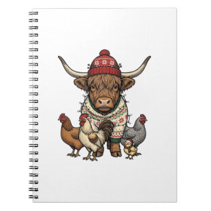 Caderno Espiral Vaca das Terras Altas de Natal e Galinhas Xilograv