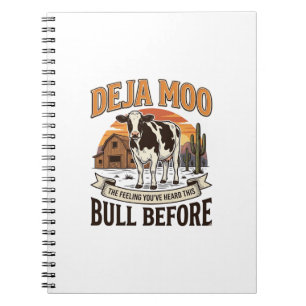 Caderno Espiral Vaca engraçada Deja Moo desenho de camisa western 