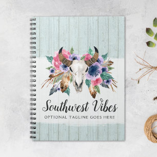 Caderno Espiral Vaca Floral Russa Crânio Aquarela Madeira Boho Chi