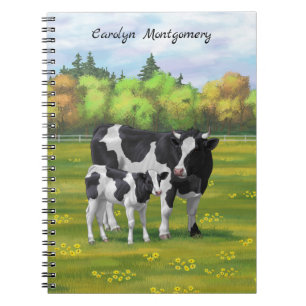 Caderno Espiral Vaca Holstein e Vitelo-da-Feira na Pastagem de Ver