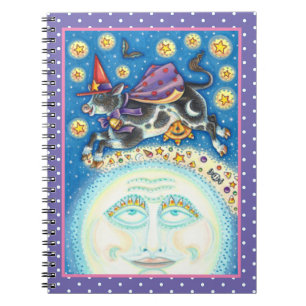 CADERNO ESPIRAL VACA SOBRE O HOMEM NA LUA, BRANQUEZA COLORIDA