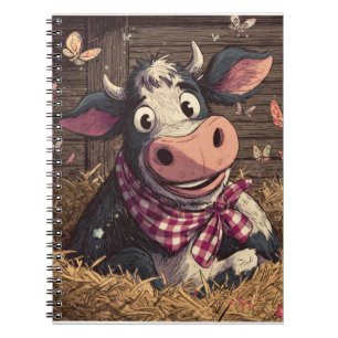Caderno Espiral Vaca Whimsical com Borboletas Ilustração