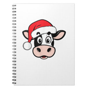 Caderno Espiral Vacas de Natal Papai Noel Fofo Xmas Novilha Menina