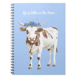 Caderno Espiral Vacas Flores Azuis