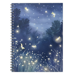 Caderno Espiral Vaga-lumes à Noite Vaga-lume Azul Aquarela