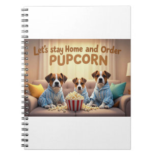 Caderno Espiral Vamos ficar em casa e pedir cães de animação da Pu