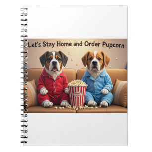 Caderno Espiral Vamos ficar em casa e pedir cães de animação da Pu