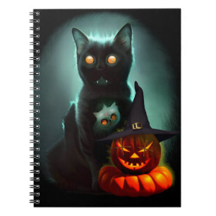 Caderno Espiral Vampiro Gato e Mágico Pumpkin Halloween Surreal