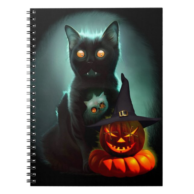 Caderno Espiral Vampiro Gato e Mágico Pumpkin Halloween Surreal (Frente)