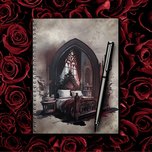 Caderno Espiral Vampy Boudoir | Suíte Gothic Red Victorian Bedroom (Criador carregado)
