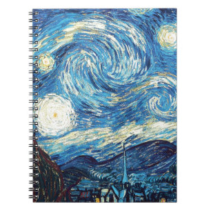 Caderno Espiral van gogh a noite estrelada 1889 Arte Vintage