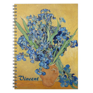 Caderno Espiral Van Gogh Irises Vase Blue Flowers Buquê Belas Arte