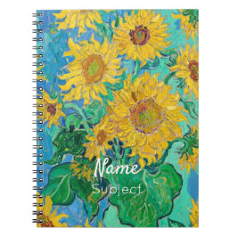 Caderno Espiral Van Gogh Sunflowers Yellow Flowers Custom Name