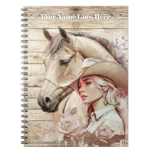 Caderno Espiral Vaqueira aquarela cavalo madeira personalizada