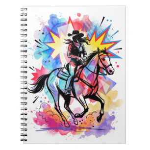 Caderno Espiral Vaqueira Colorida Cavalo Aquarela Pop Art