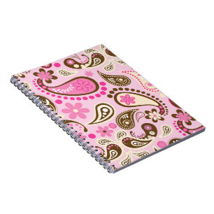 Caderno Espiral Vaqueira Rosa Marrom Paisley Flores País Texas