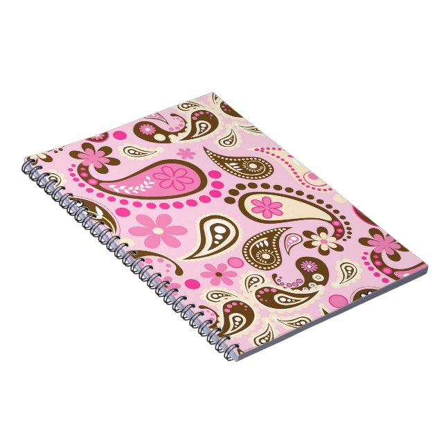 Caderno Espiral Vaqueira Rosa Marrom Paisley Flores País Texas (Lado Direito)