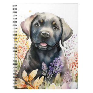 Caderno Espiral Varejista e flores do labrador preto-d'água