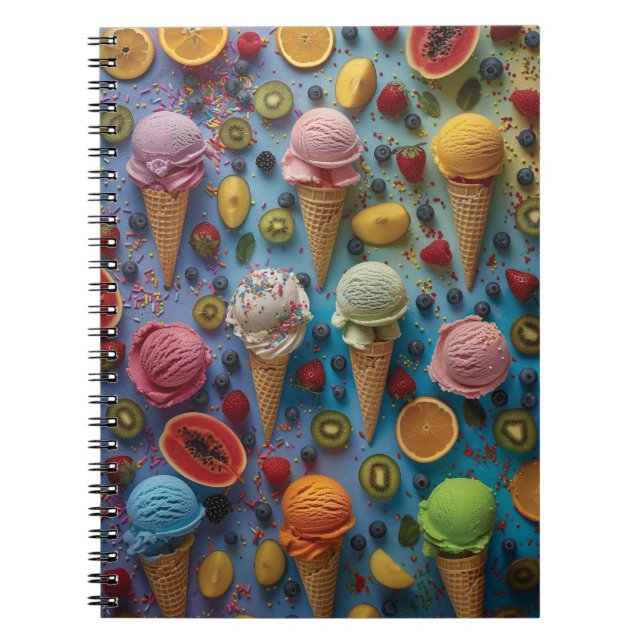 Caderno Espiral Variedade de sabores de sorvete (Frente)