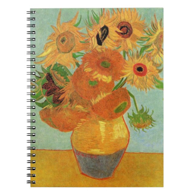 Caderno Espiral Vase com doze girassóis por Vincent van Gogh (Frente)