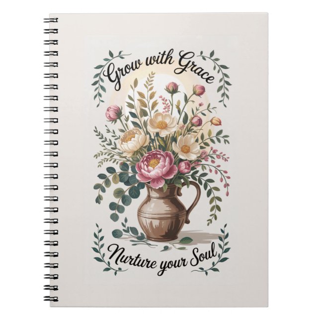 Caderno Espiral Vase Com Florais Cresce Com A Citação Da Graça (Frente)