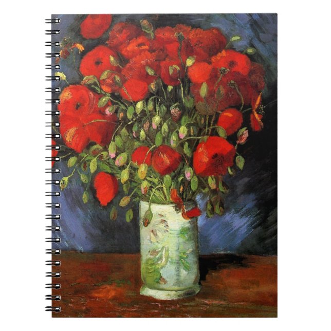 Caderno Espiral Vase com papagaios vermelhos por Vincent van Gogh (Frente)