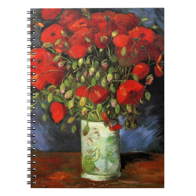Caderno Espiral Vase com Poppies Vermelhos por Vincent Van Gogh (Frente)