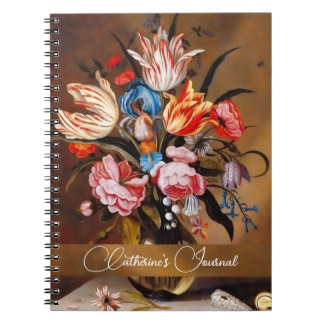 Caderno Espiral Vase das Flores Arte Vintage com Nome