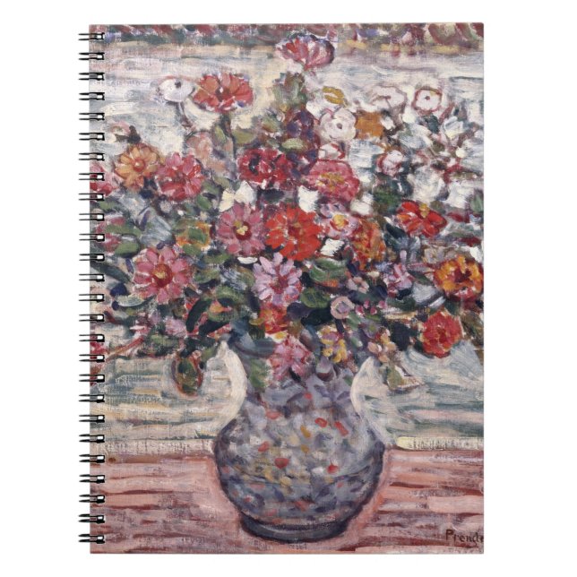 Caderno Espiral Vase das Flores, Zinnias, por Maurice Prendergast (Frente)