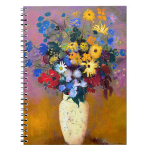 Caderno Espiral Vaso Branco com Flores Odilon Redon
