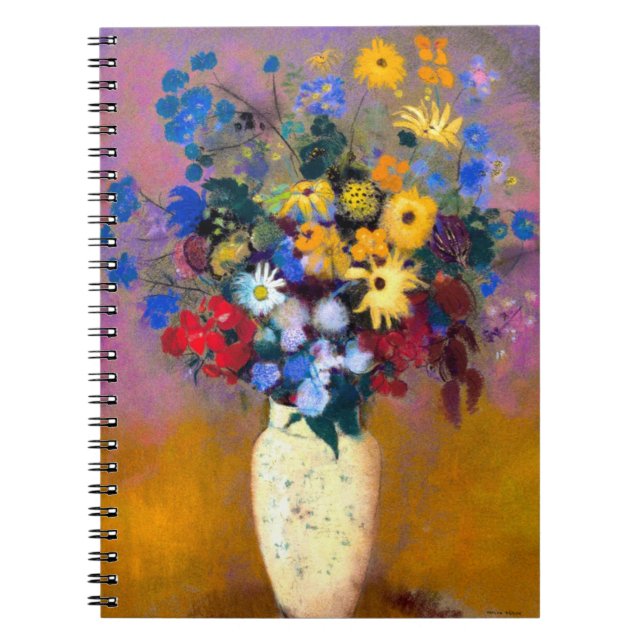Caderno Espiral Vaso Branco com Flores Odilon Redon (Frente)