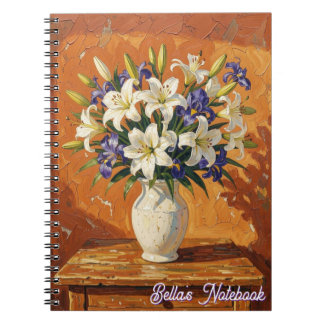 Caderno Espiral Vaso com Lírios e Flores de Íris Personalizado