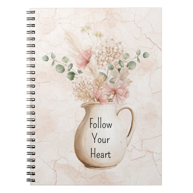 Caderno Espiral Vaso de Flores Rosa Bege (Frente)