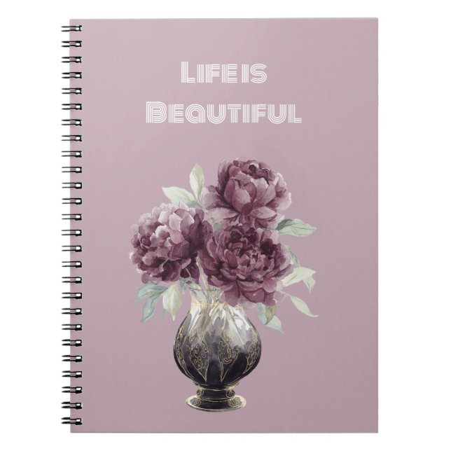 Caderno Espiral Vaso de Flores Roxas Bonitas (Frente)