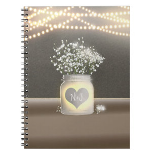 Caderno Espiral Vaso de Mason com Coração Iluminado e Rustico de R