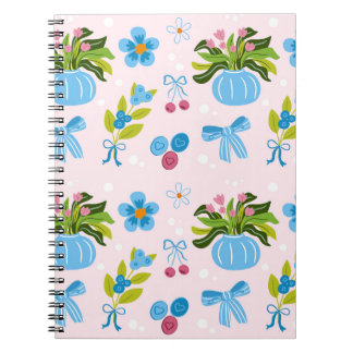 Caderno Espiral Vaso Floral Fofo Padrão Sem Costura