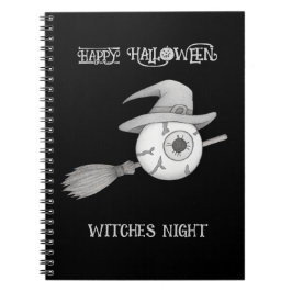 Caderno Espiral Vassoura-de-bruxa do Halloween e bola de olho assu
