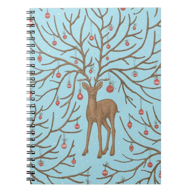 Caderno Espiral Veado de Natal em azul (Frente)