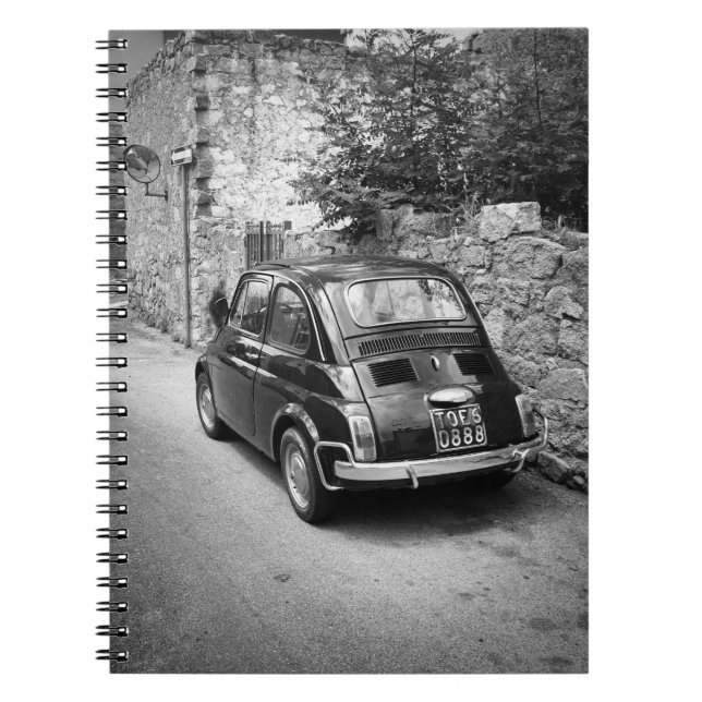 Caderno Espiral Veículo FIAT 500 a preto e branco (Frente)