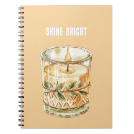 Caderno Espiral Vela Brilhante Folhas Verdes Boho