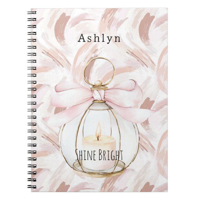 Caderno Espiral Vela com Laço Rosa Brilho Intenso (Frente)