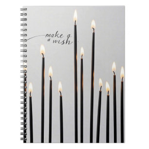Caderno Espiral Velas de linha preta iluminadas minimalistas chama