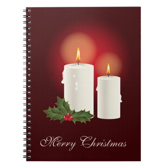 Caderno Espiral Velas de Natal Branco Em Vermelho Com Texto Person (Frente)