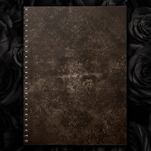 Caderno Espiral Velvety Bronze Damask   Grunge Barroco Marrom